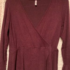3/4 sleeve knee length maroon dress